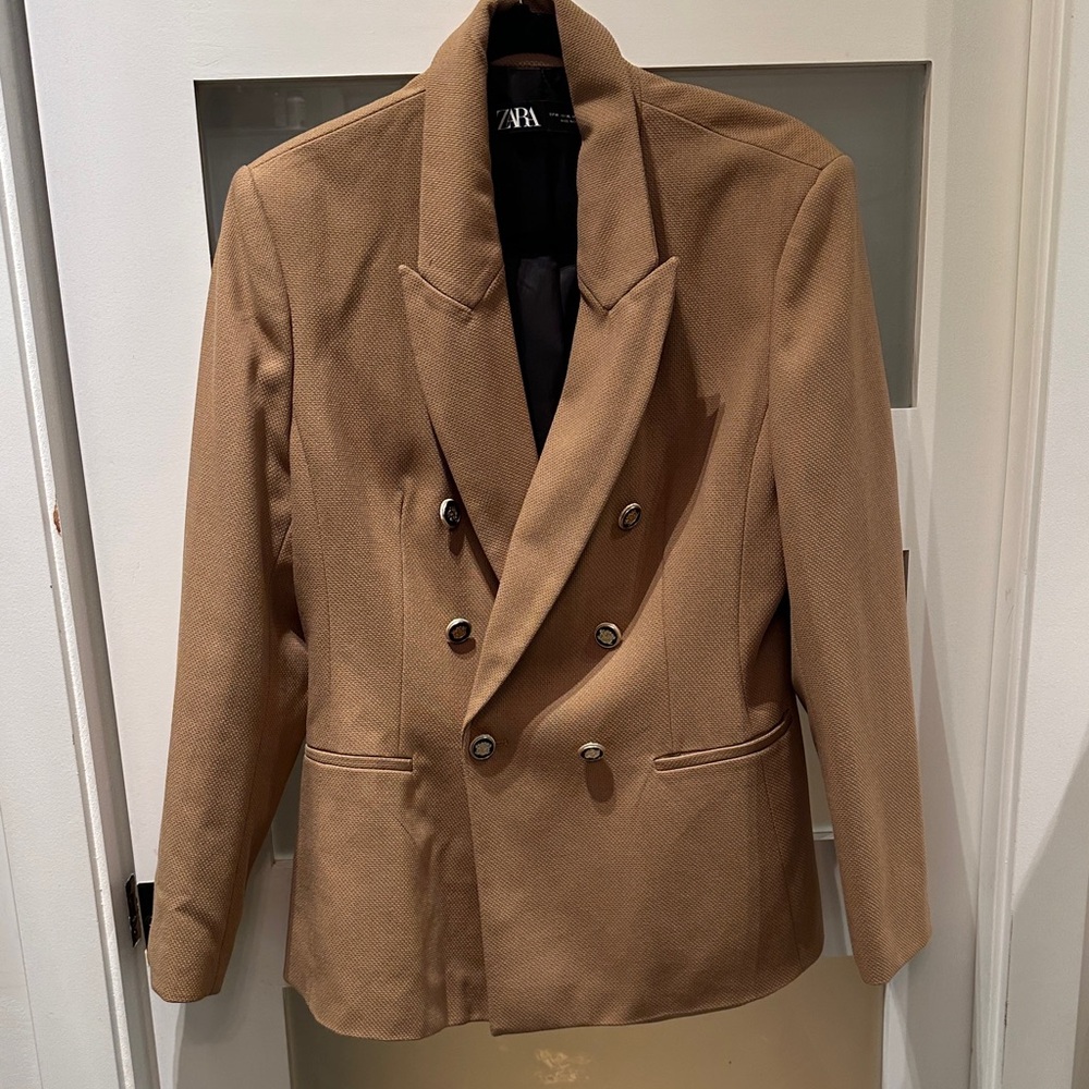 Zara Women Camel Double-Breasted Blazer